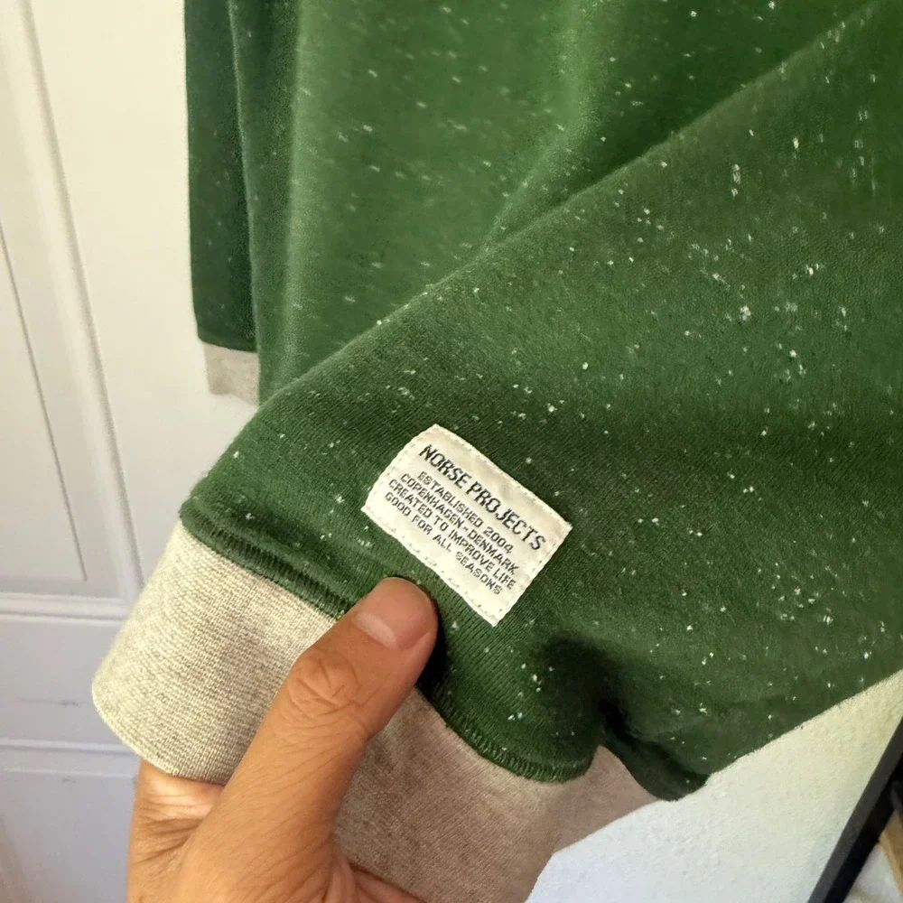 NORSE PROJECTS green speckled long sleeve crew neck pullover sweater